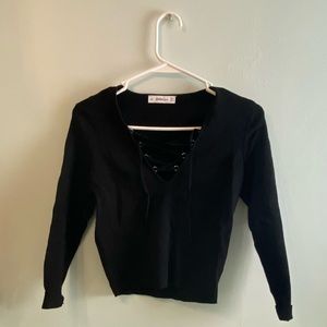 Lace up Top with Three Quarter Length Sleeve